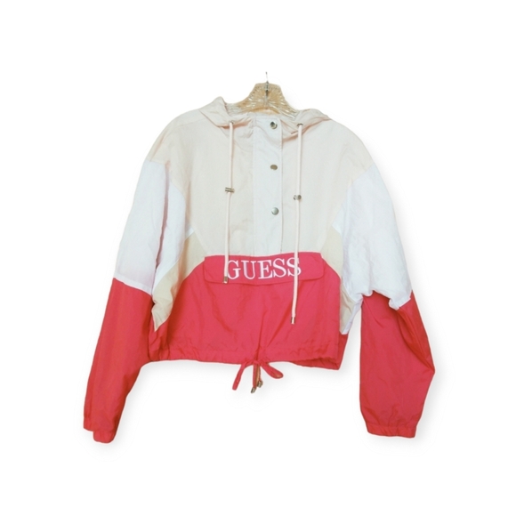 Guess Cropped Pink White Windbreaker Women's Size Medium - Picture 3 of 5
